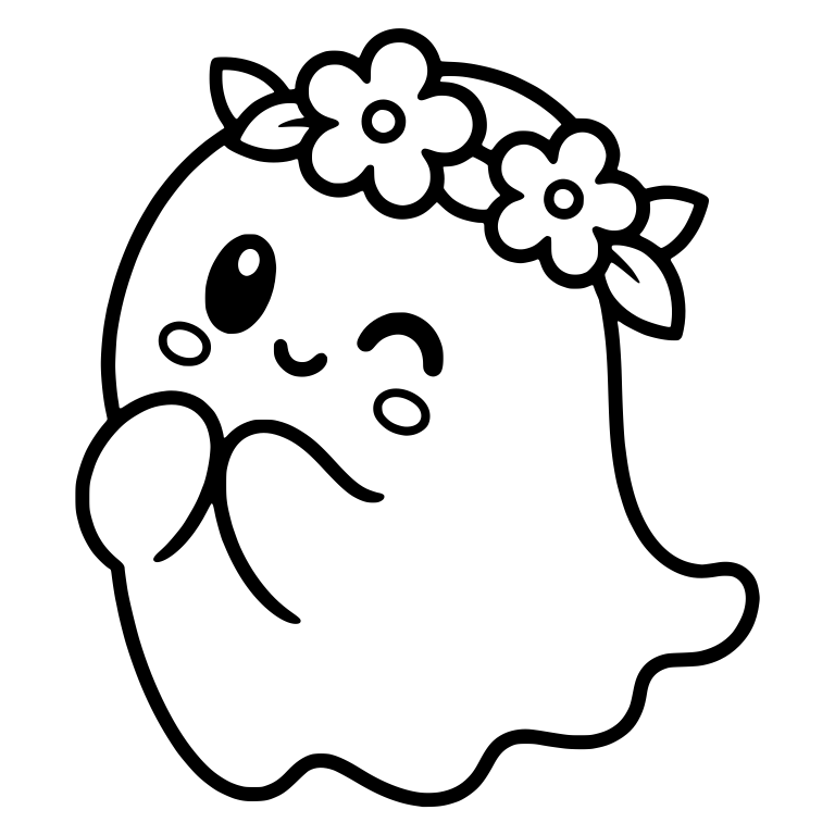 Shy Winking Ghost With Flower Crown And Hands Up — free fantasy-creature SVG cut file