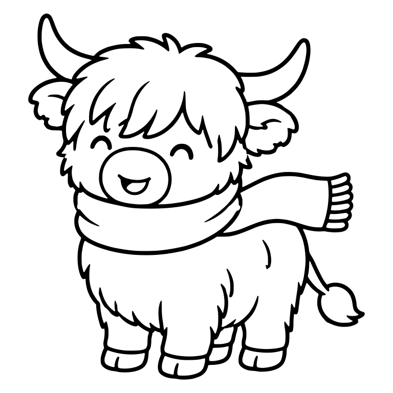 Highland Cow In Winter Scarf With Flowing End — free animal SVG cut file