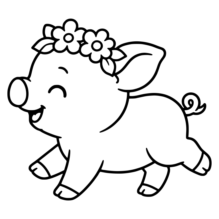 Trotting Piglet With Flower Crown Side View — free animal SVG cut file