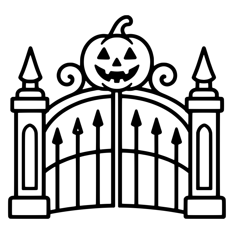 Cemetery Gate With Jack-o'-Lantern and Stone Pillars — free objects SVG cut file