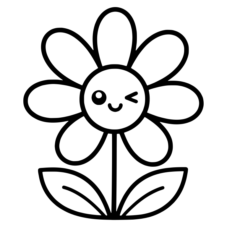 Winking Kawaii Daisy On A Thin Stem — free floral SVG cut file