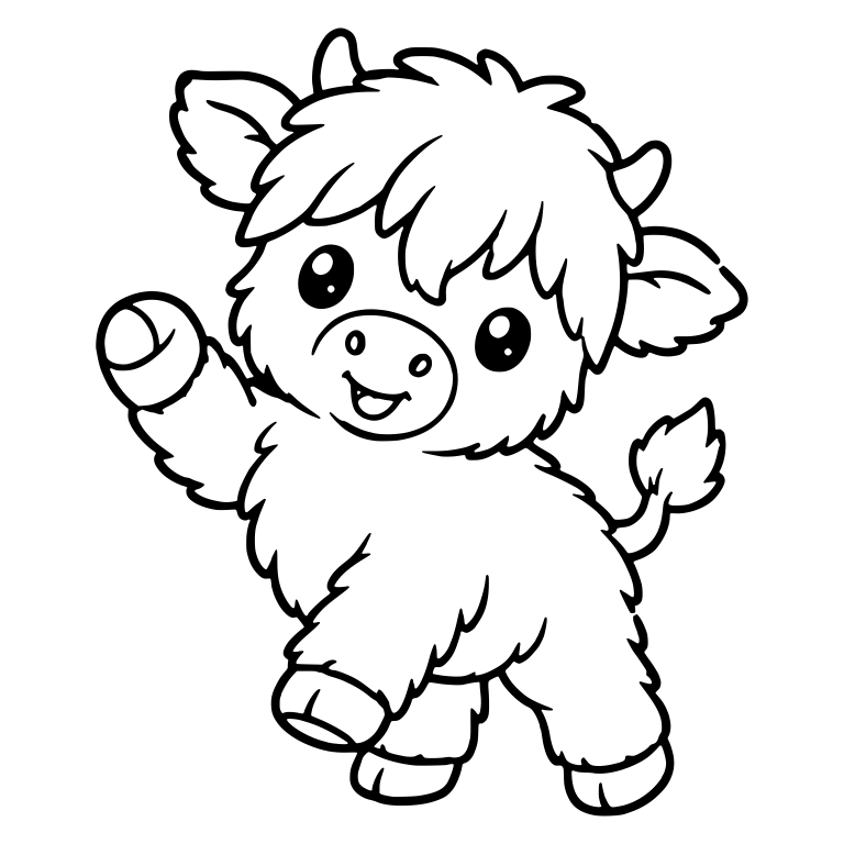 Waving Tiny-Horned Highland Calf Mid-Step — free animal SVG cut file