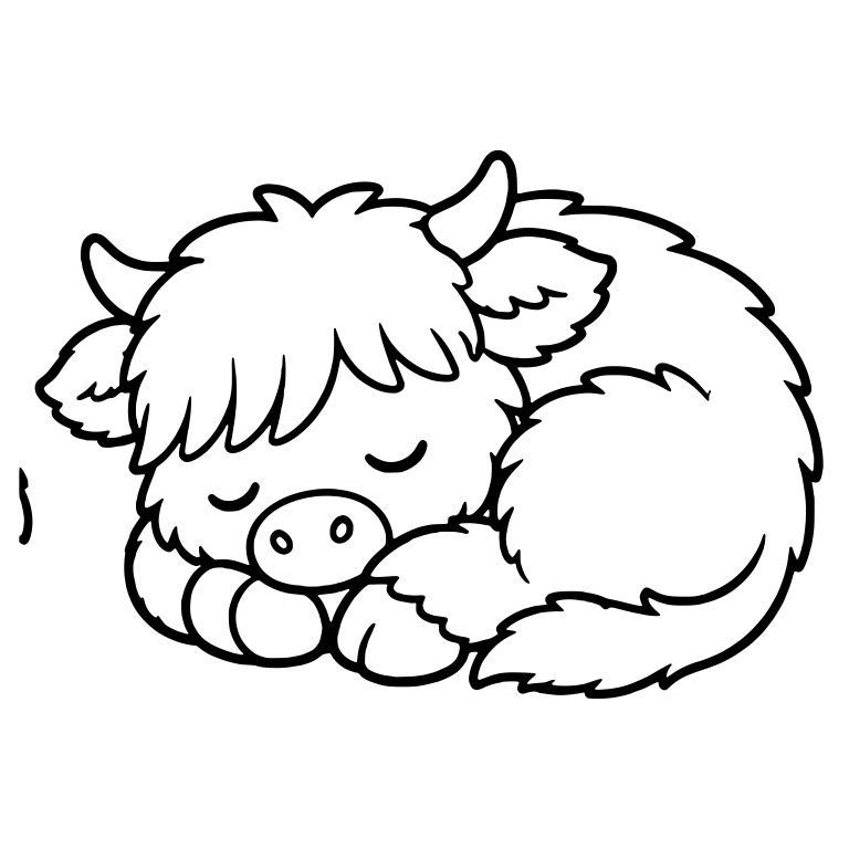 Curled Up Sleeping Highland Calf With Tail Tucked — free animal SVG cut file