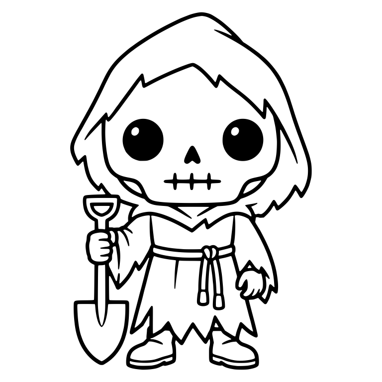Skeleton Gravedigger in Hooded Robe With Shovel — free skeleton SVG cut file