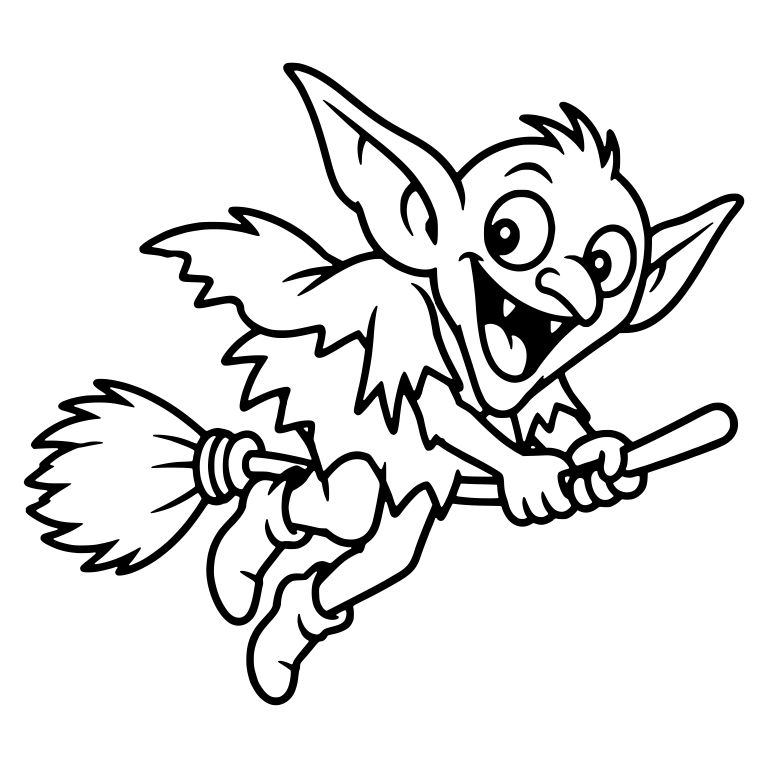 Wide-Eyed Goblin Flying on a Broomstick — free fantasy-creature SVG cut file
