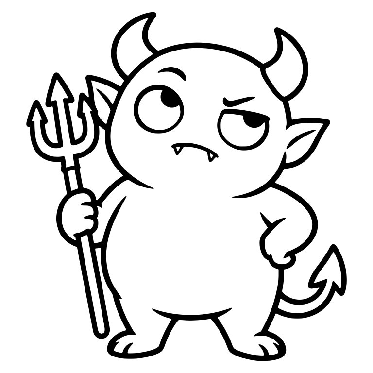 Eye Rolling Demon with Trident and Small Curved Horns — free fantasy-creature SVG cut file