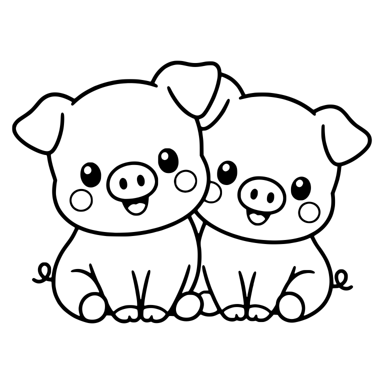 Two Piglets Sitting Together With Blushing Cheeks — free animal SVG cut file