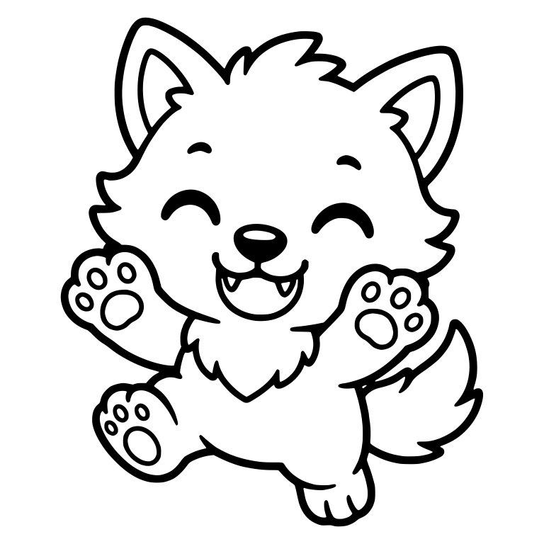 Kawaii Wolf Pup Jumping for Joy With Paws Up — free animal SVG cut file