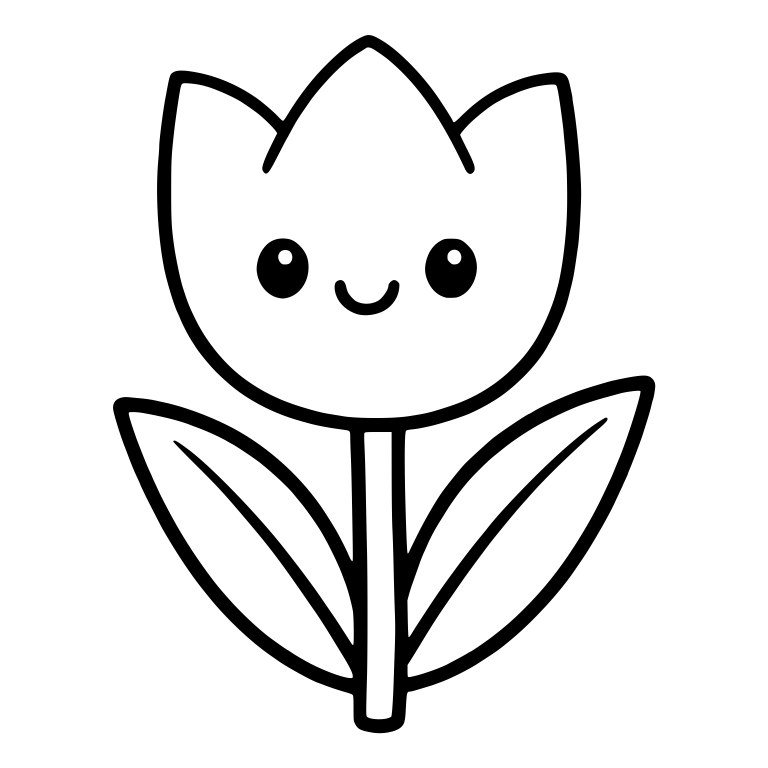 Smiling Tulip With Pointed Petals and Two Leaves — free floral SVG cut file