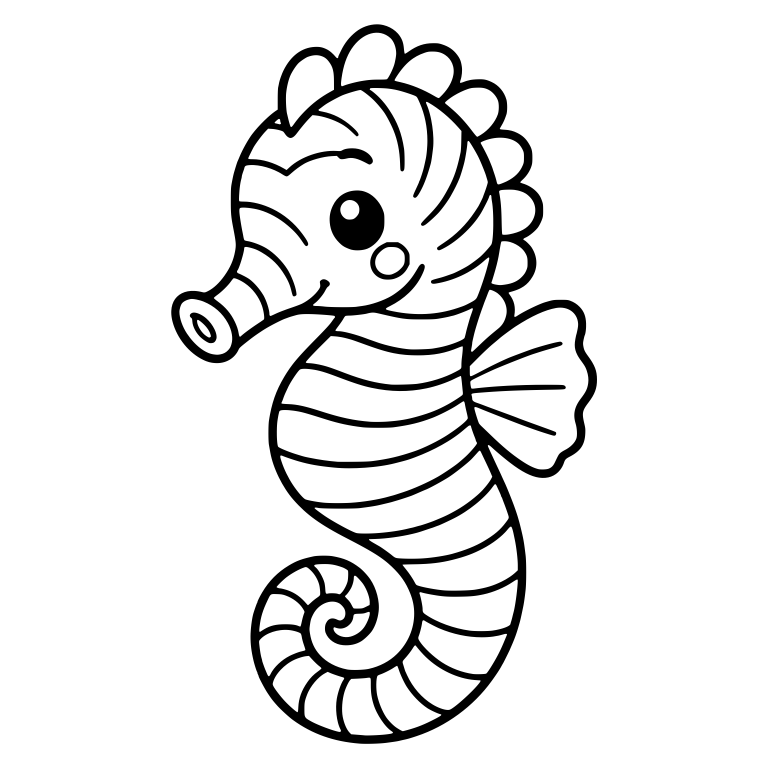 Zebra Seahorse With Petal Crest and Tilted Snout — free animal SVG cut file