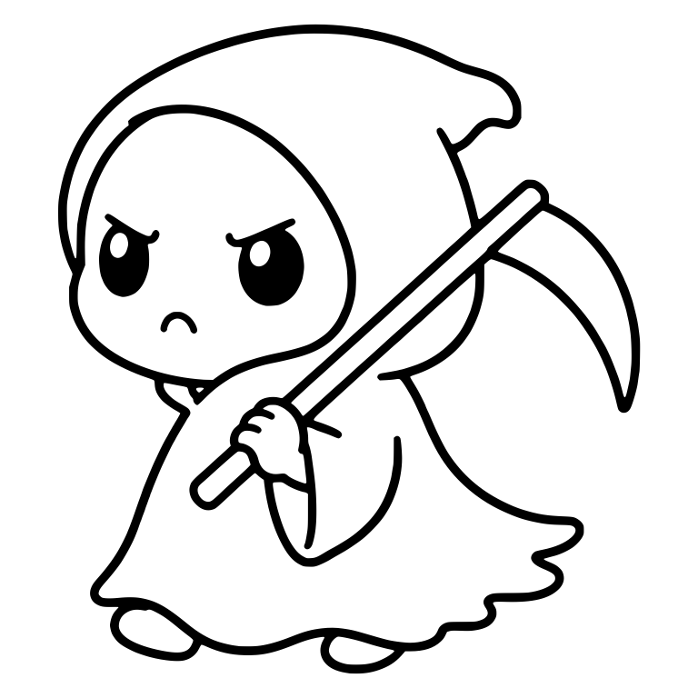 Grumpy Chibi Reaper Carrying a Scythe Over Shoulder — free characters SVG cut file