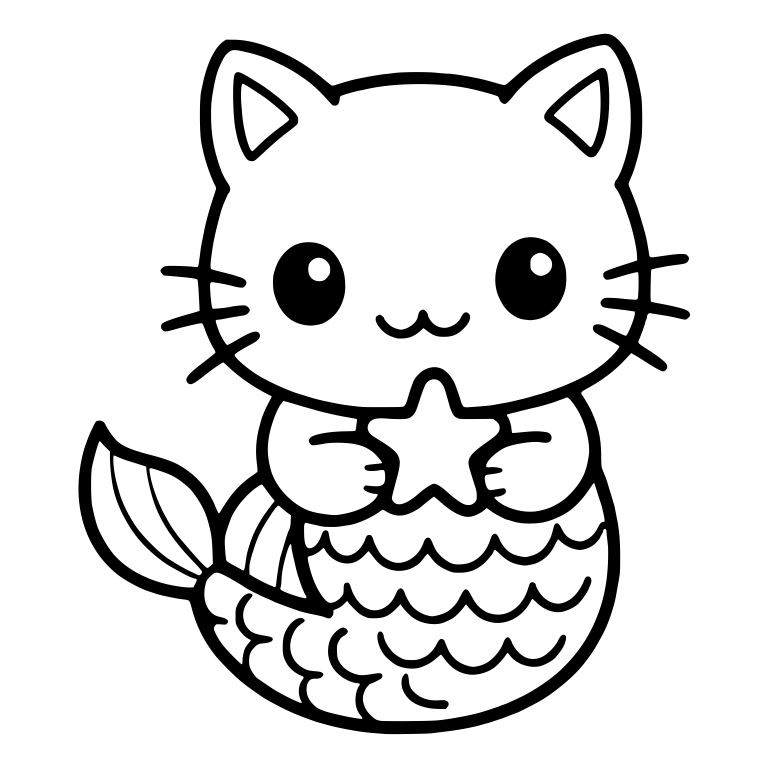 Mermaid Kitten Holding a Starfish With Scaly Fish Tail — free animal SVG cut file