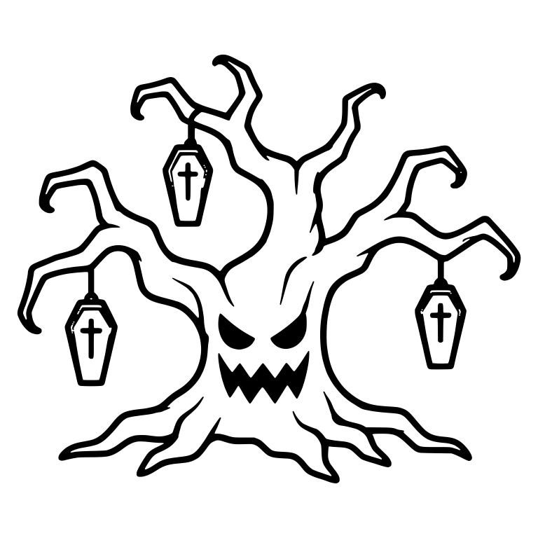 Wide Fanged Tree with Three Cross Coffins — free fantasy-creature SVG cut file