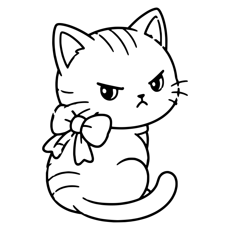 Irritated Tabby Kitten With Neck Bow Looking Back — free animal SVG cut file