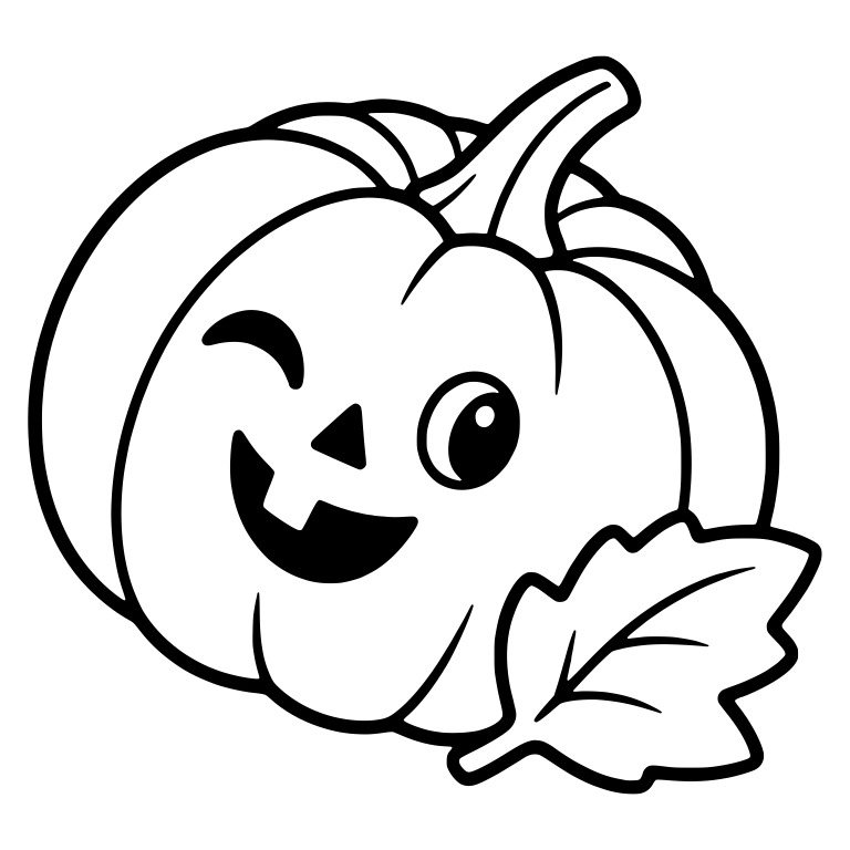 Tilted Winking Jack-O'-Lantern With Leaf at Lower Right — free holiday SVG cut file