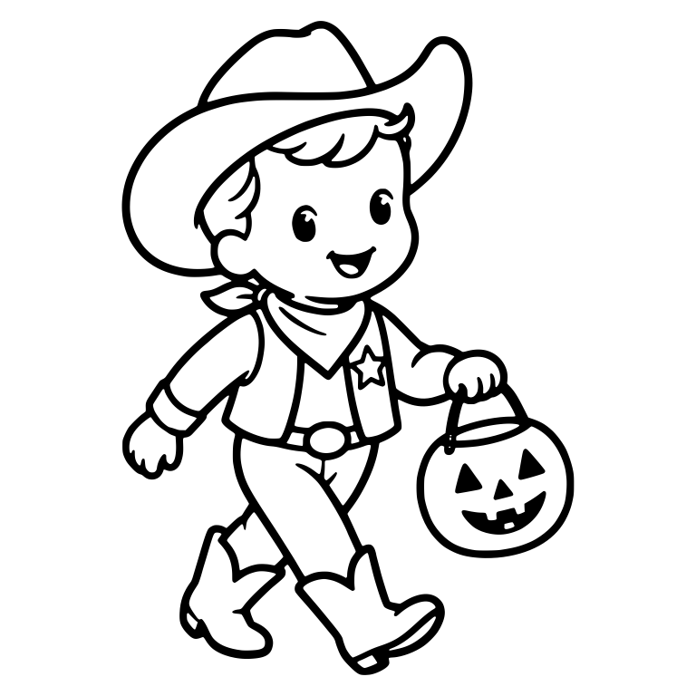 Walking Cowboy Kid Carrying Jack-o'-Lantern Bucket — free characters SVG cut file