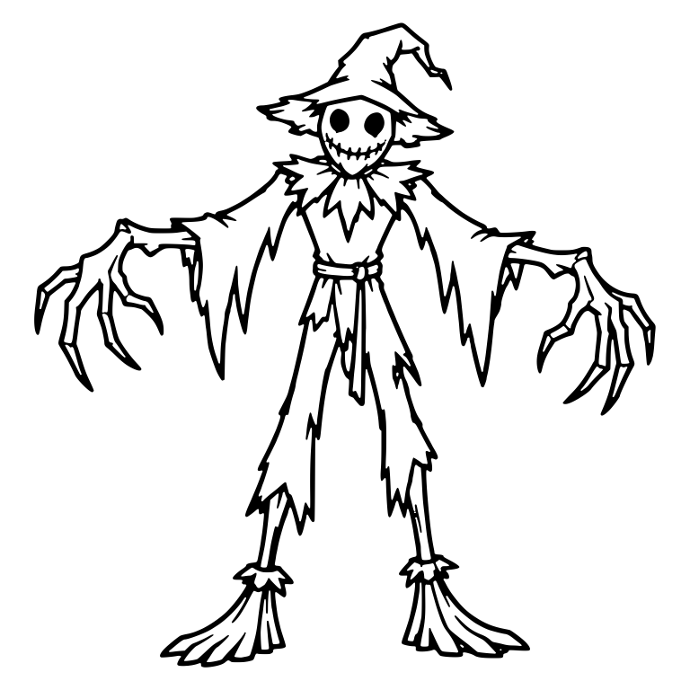 Scarecrow in Witch Hat With Stitched Grin and Long Claws — free characters SVG cut file