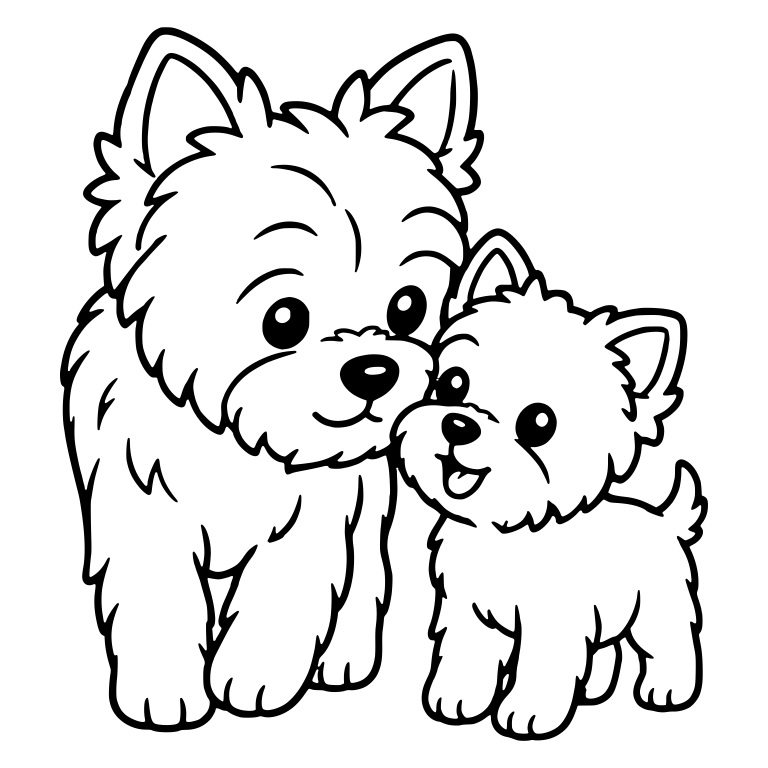 Yorkie Dog Nuzzling Standing Puppy Cheek to Cheek — free animal SVG cut file