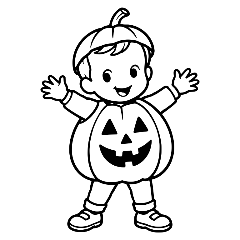 Boy in Pumpkin Costume With Arms Outstretched — free characters SVG cut file