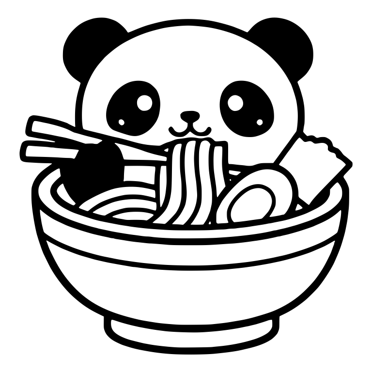 Panda With Chopsticks, Soft Egg and Nori in Ramen Bowl — free animal SVG cut file