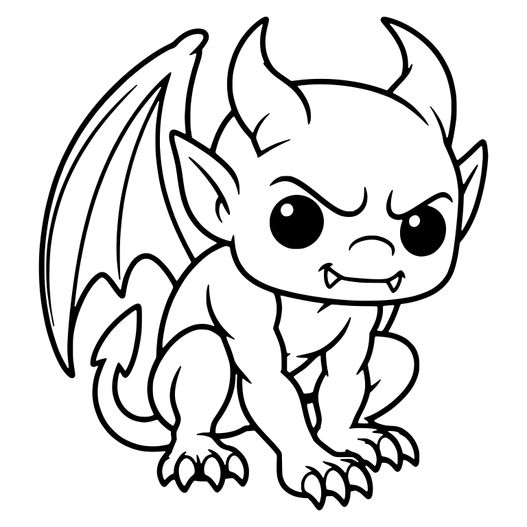 Smirking Gargoyle Crouching with One Wing and Tail — free fantasy-creature SVG cut file