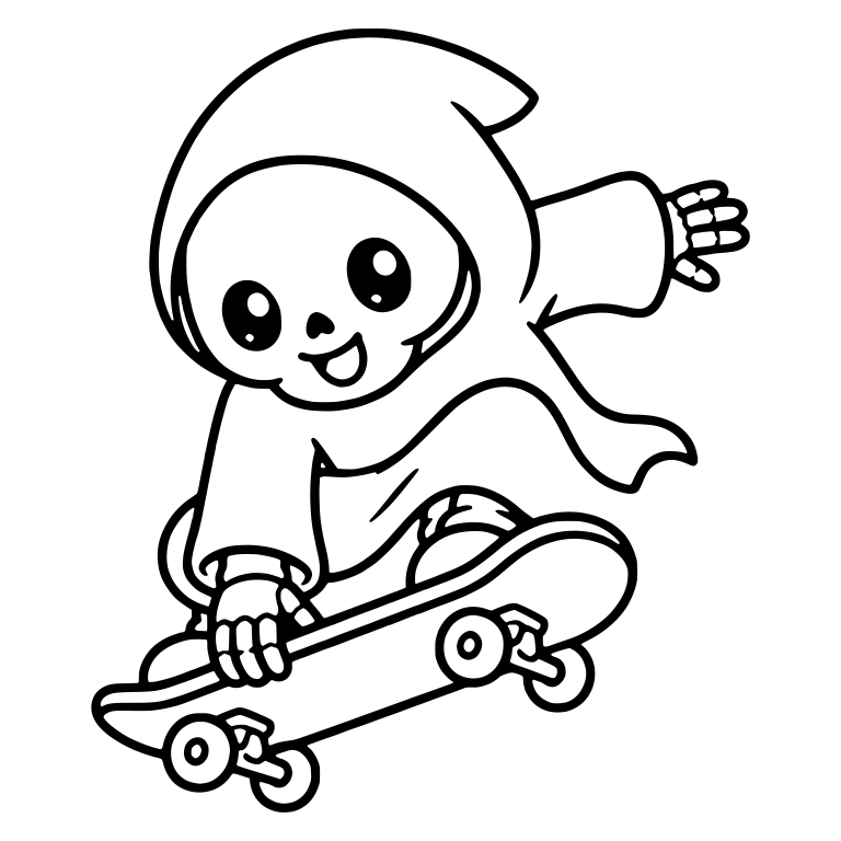 Grim Reaper Skateboarding with Flowing Hood and Cloak — free characters SVG cut file