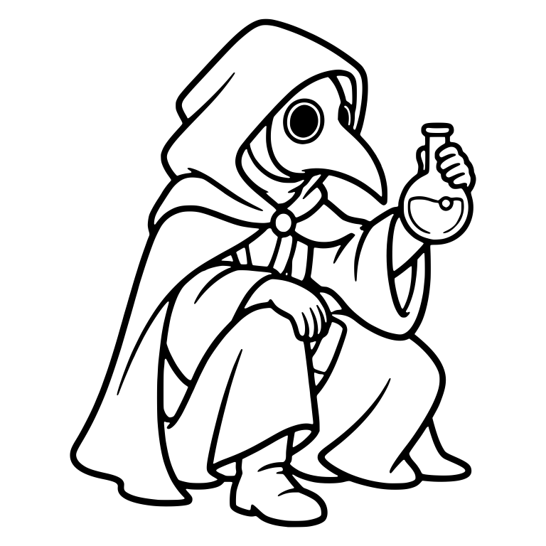 Hooded Plague Doctor Crouching with Potion Flask — free characters SVG cut file
