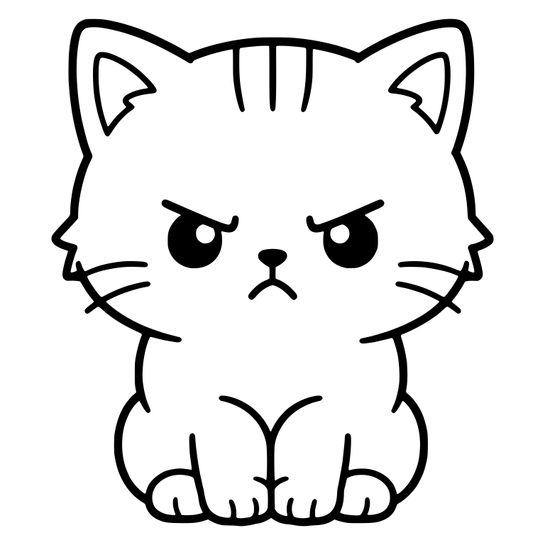 Angry Kitten Sitting Upright With Forehead Stripes — free animal SVG cut file
