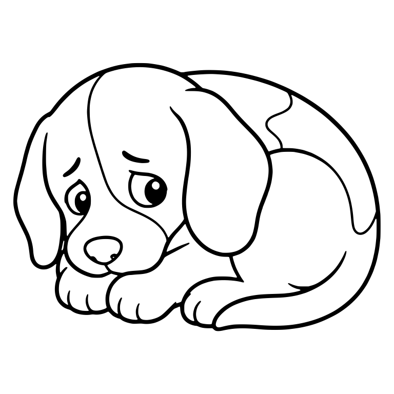 Worried Beagle Puppy Curled Up Looking Sideways — free animal SVG cut file
