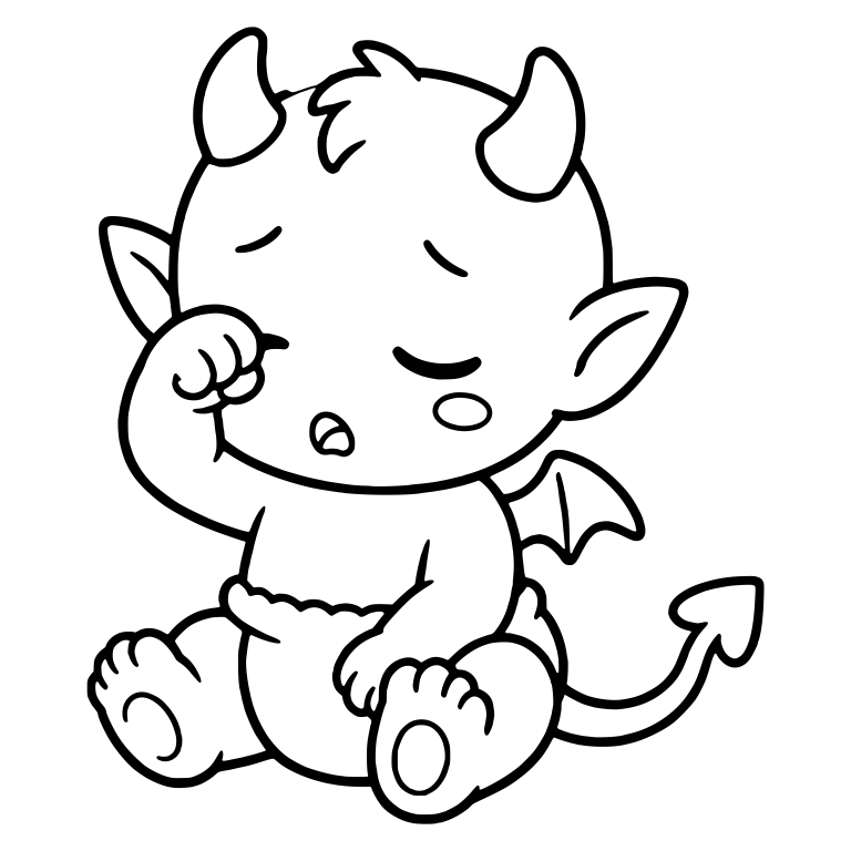 Sleepy Baby Devil in Diaper Rubbing One Eye — free fantasy-creature SVG cut file
