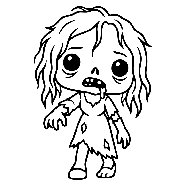 Zombie Girl With Long Wavy Hair And Tattered Dress — free fantasy-creature SVG cut file