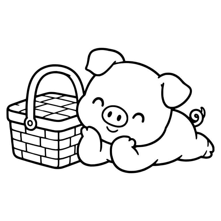 Piglet Lying Down Beside A Picnic Basket — free animal SVG cut file