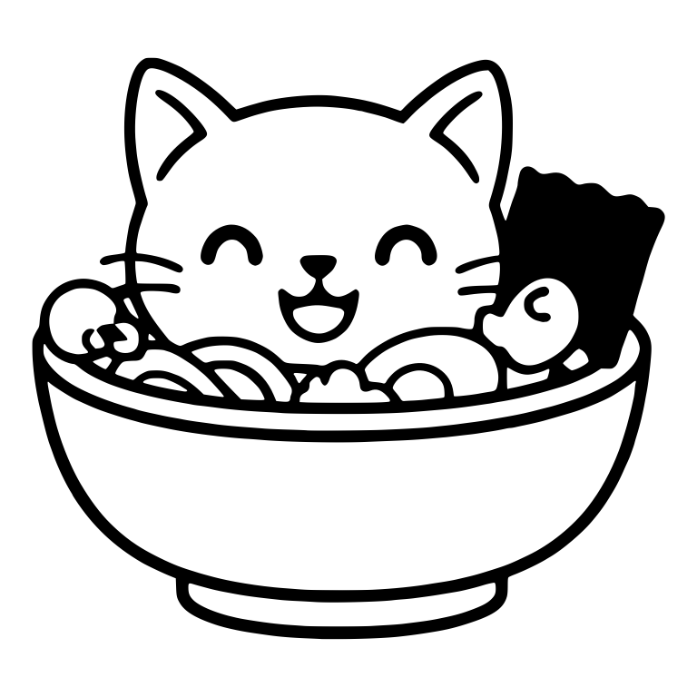 Laughing Cat in Ramen Bowl with Nori Sheet — free animal SVG cut file