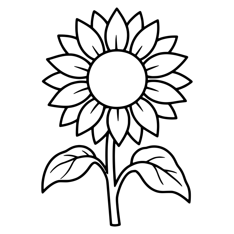 Sunflower With Two Leaves on Single Stem — free floral SVG cut file