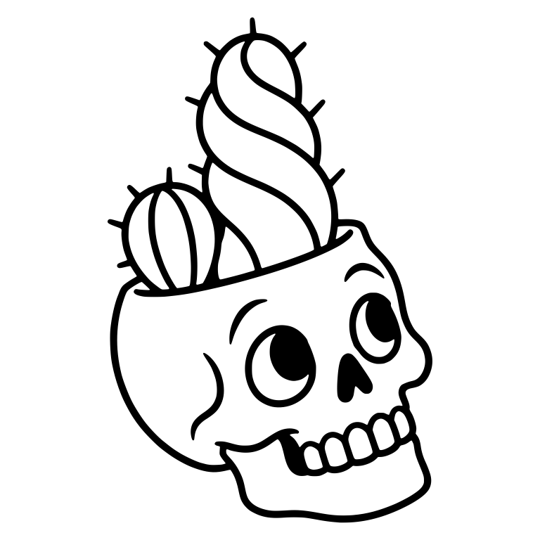Upward-Gazing Skull Planter With Spiral Twisted Cactus — free skeleton SVG cut file