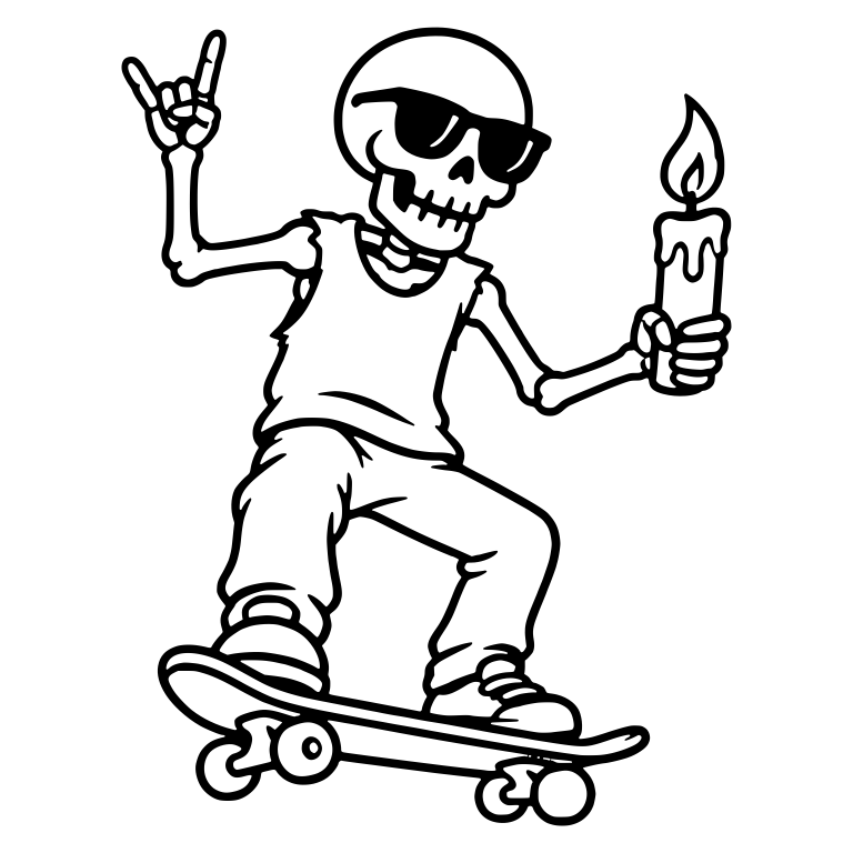 Sunglasses Skeleton Skater With Rock Sign And Candle — free skeleton SVG cut file