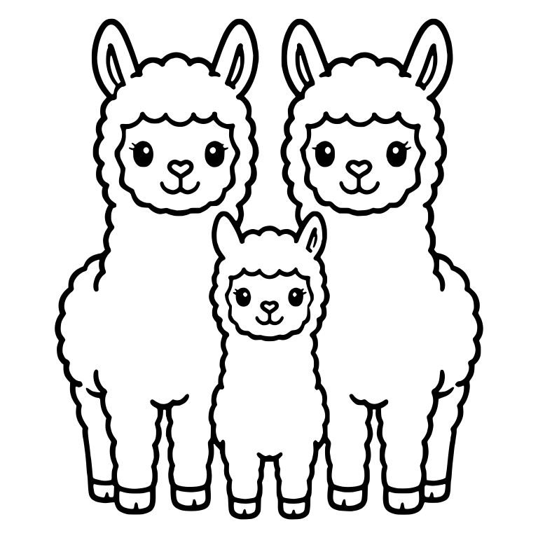 Smiling Llama Family With Two Parents and a Baby — free animal SVG cut file
