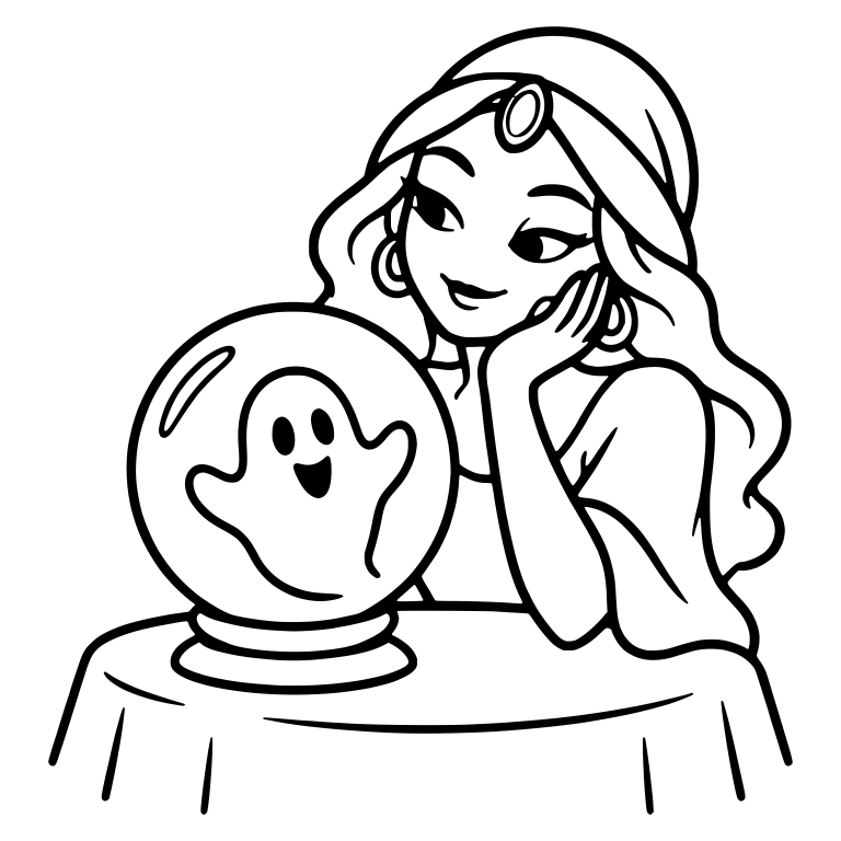 Fortune Teller Resting Chin on Hand by Ghost Crystal Ball — free characters SVG cut file