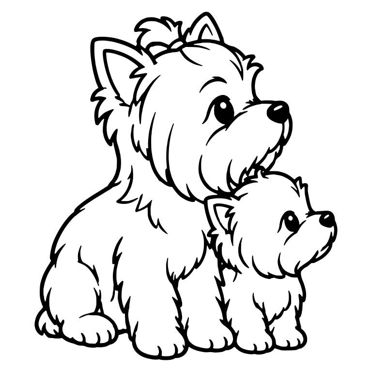 Yorkie Dog and Small Puppy Looking Up in Profile — free animal SVG cut file