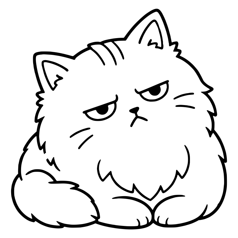 Fluffy Long-Haired Kitten Lying Down with Side Eye — free animal SVG cut file