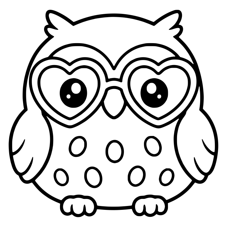 Round Owl in Heart Glasses with Oval Belly Spots — free animal SVG cut file