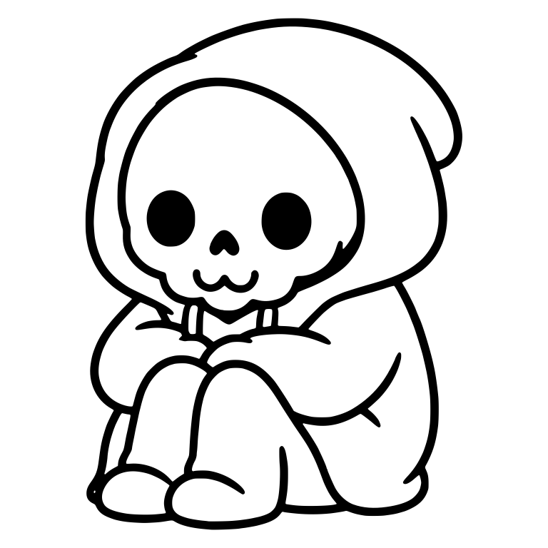 Kawaii Grim Reaper Sitting Curled Up In Hoodie — free characters SVG cut file