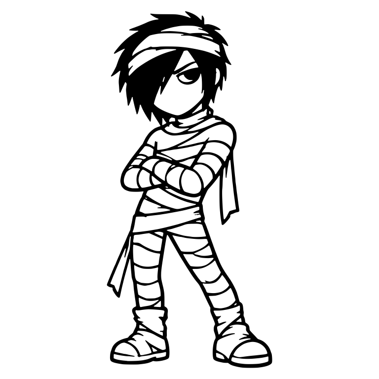 Grumpy Emo Boy in Mummy Wraps with Arms Crossed — free characters SVG cut file