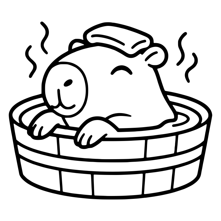 Capybara Soaking in Wooden Hot Tub With Towel on Head — free animal SVG cut file