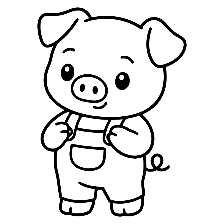 Shy Piglet in Overalls Holding Fists to Chest — free animal SVG cut file