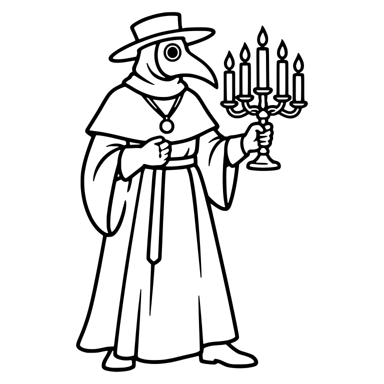 Plague Doctor Holding Five-Candle Candelabra — free characters SVG cut file