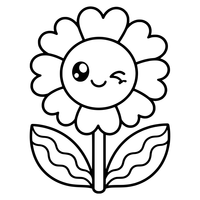 Heart Petal Flower With Wink And Striped Leaves — free floral SVG cut file