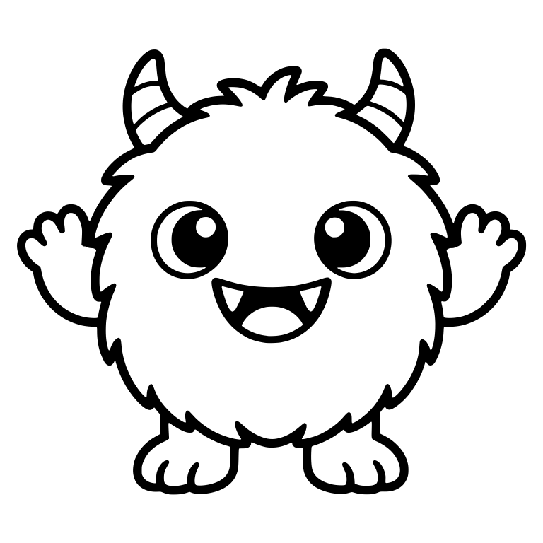 Round Fluffy Horned Monster Waving With Open Smile — free fantasy-creature SVG cut file