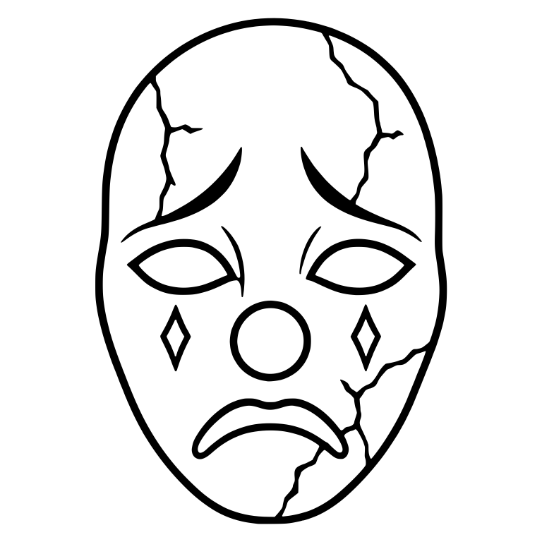 Sad Clown Mask With Cracked Porcelain Lines — free objects SVG cut file