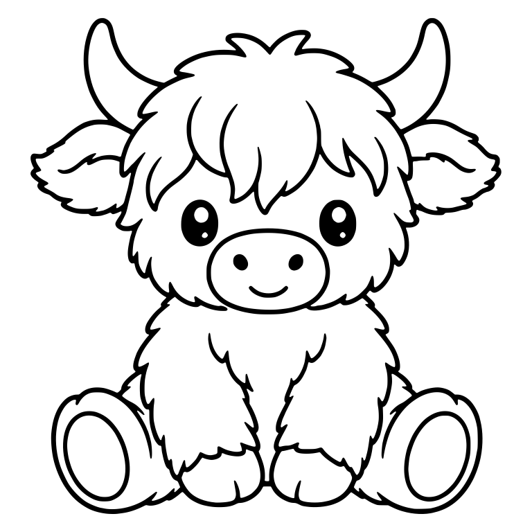 Sitting Highland Cow With Paws Between Big Oval Soles — free animal SVG cut file